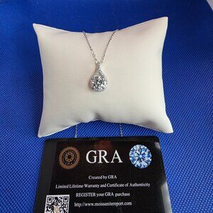 2.0 carat Moissanite Teardrop Pendant 925 Sterling Silver Necklace